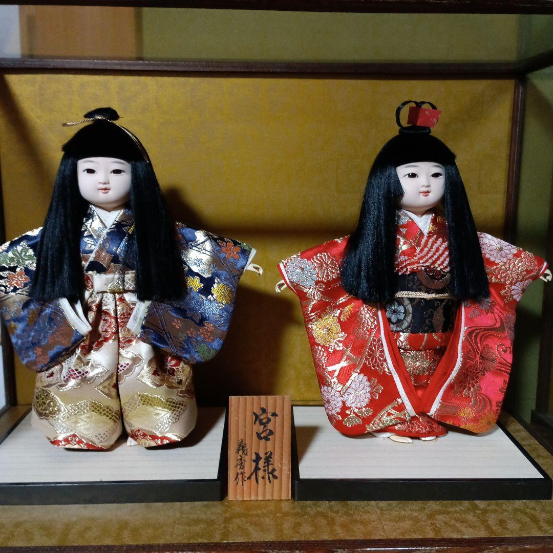 日本人形セット 赤と青の着物