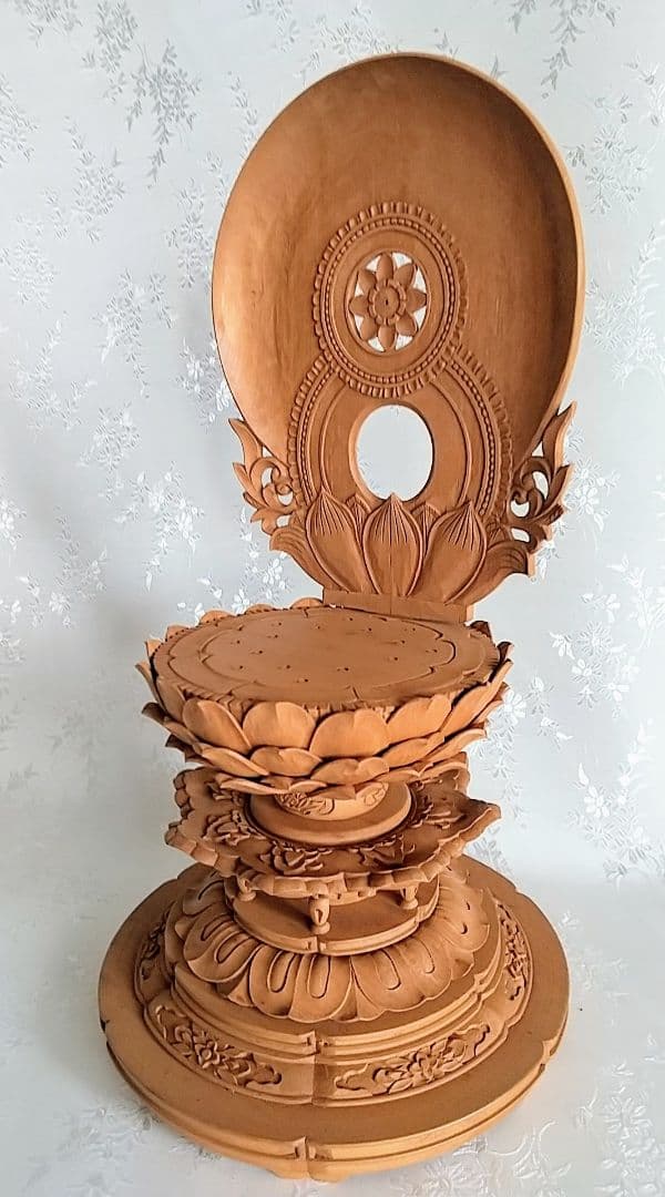 台座+光背 3.5寸坐像用#596 円台 円光 木彫 仏像付属品