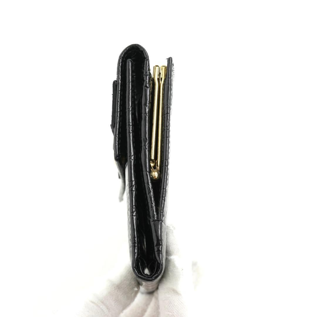 ✨未使用品✨　フェラガモ　ミニ財布　三つ折り　ヴァラリボン　がま口　クロコ型押し