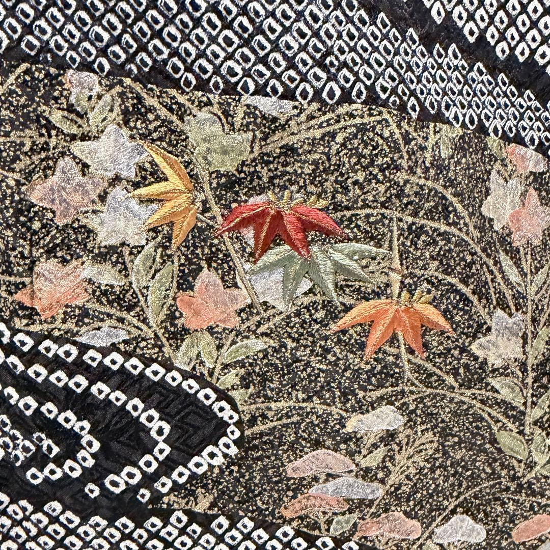 D19 訪問着 総絞り 花刺繍 正絹 着物 袷 極美品