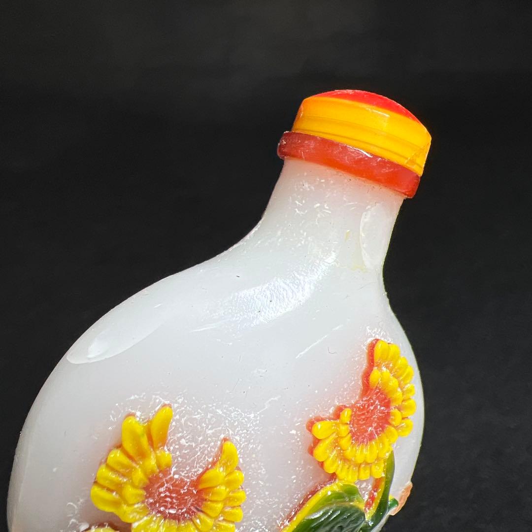 中国古玩　乾隆ガラス鼻煙香　木箱付　高さ約7㎝　東Y8-0122☆2F