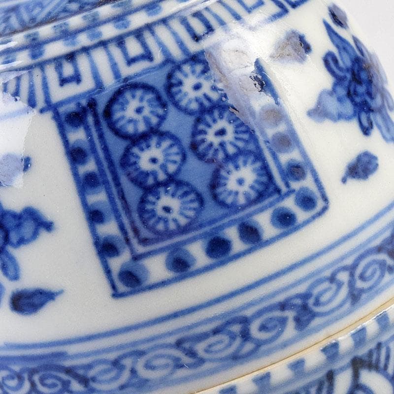 九谷焼　九谷清々軒　矢口永寿造　染付　花文　鐘香合　共箱　V　R9194