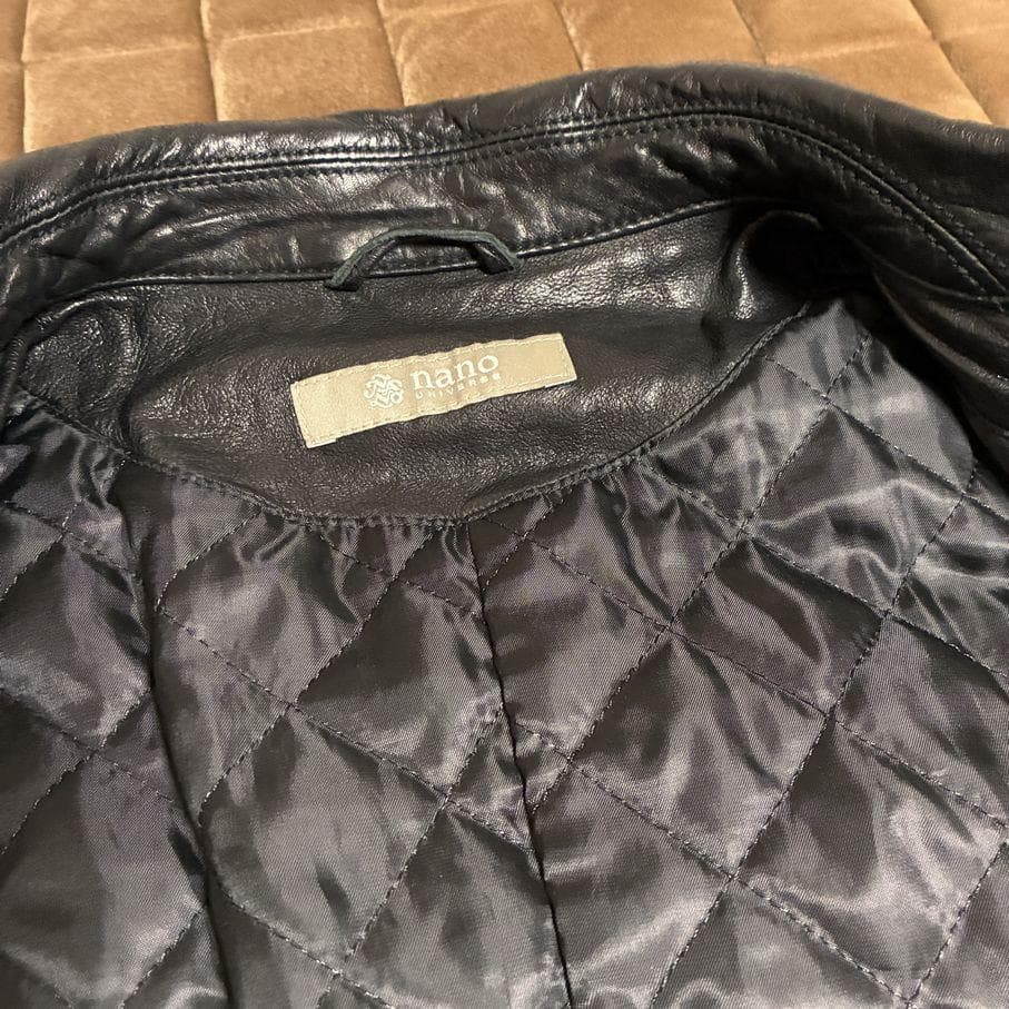 ほぼ新品ナノユニバース■中綿オイルドレザー SライダースMブラック/サーモライト