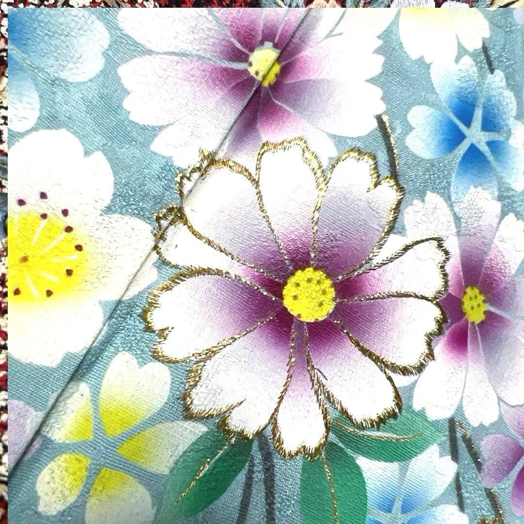 刺繍　花模様　桜花地紋　振袖　着物　013a p