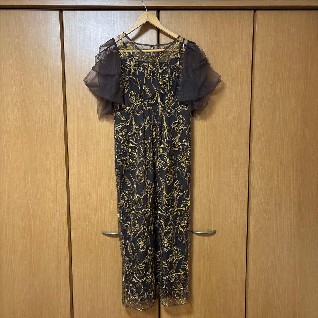 刺繍レース チュールスリーブ コクーン パーティードレス オケージョンドレス