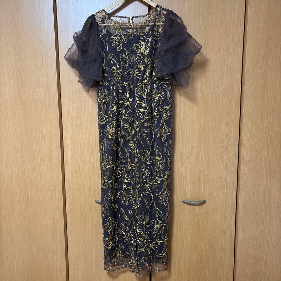 刺繍レース チュールスリーブ コクーン パーティードレス オケージョンドレス