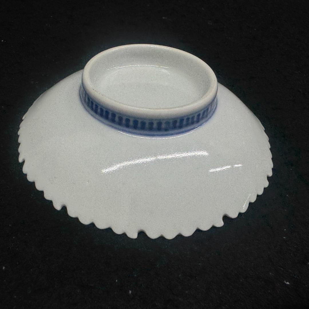 古平戸焼 染付 牡丹花形蝶文皿5客 時代箱付 江戸後期 平戸御用窯 古伊万里