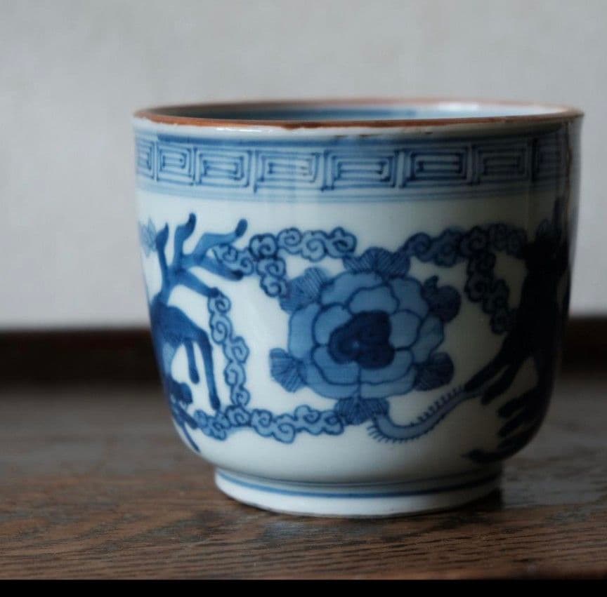 大明成化年製　古伊万里　花文染付火鉢　李朝　高麗　明代　祥瑞　蕎麦猪口　茶碗