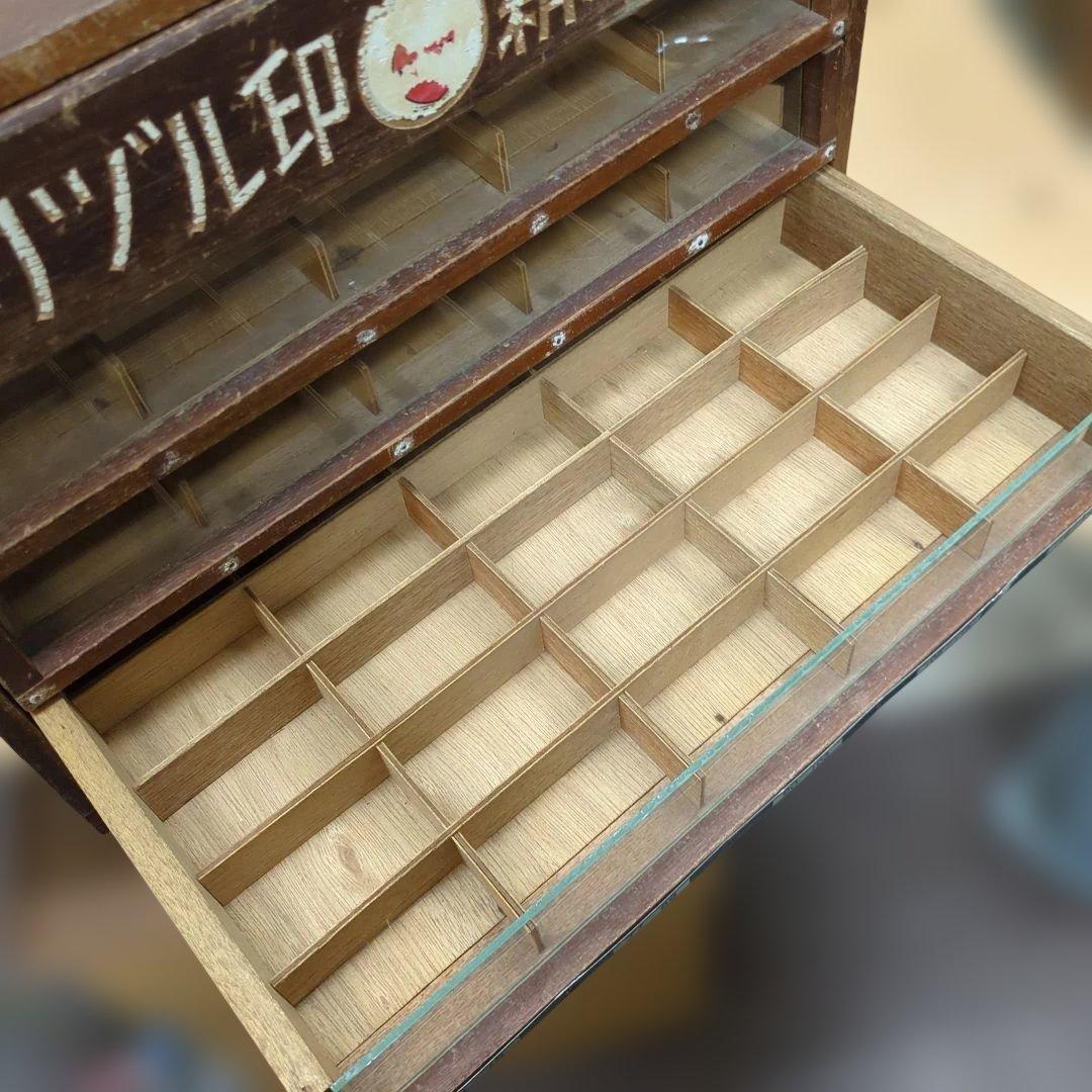 レトロ 糸ケース 木製 ガラス 棚 オリヅル印 引き出し 箪笥 整理棚