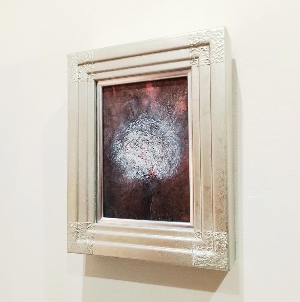 内野隆文　花　絵画　アクリル画　サムホール　現代美術　アート作品　額縁　真作