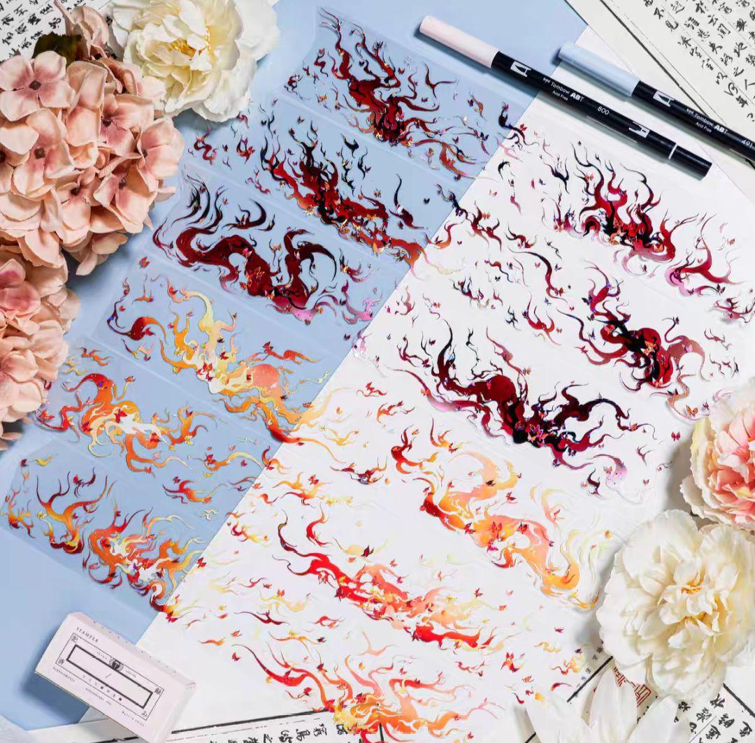 切売 943★ 海外 マスキングテープ マステ PET 装飾 背景 炎 瑠璃光