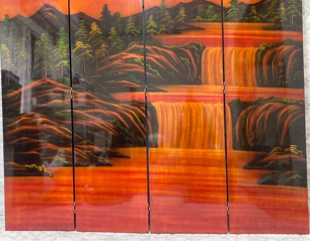 【特大】螺鈿細工 パーテーション 衝立「馬倒成功」 高さ：150cm