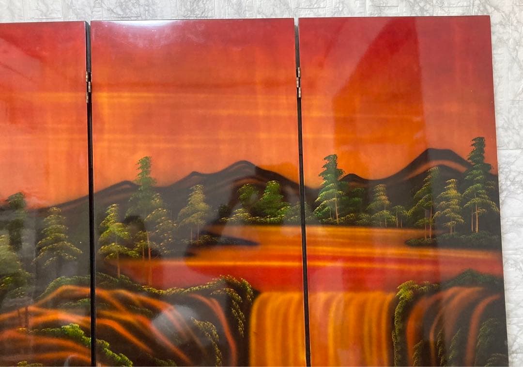 【特大】螺鈿細工 パーテーション 衝立「馬倒成功」 高さ：150cm