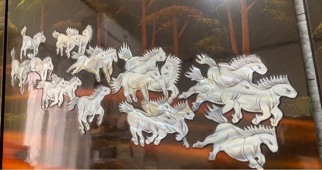 【特大】螺鈿細工 パーテーション 衝立「馬倒成功」 高さ：150cm