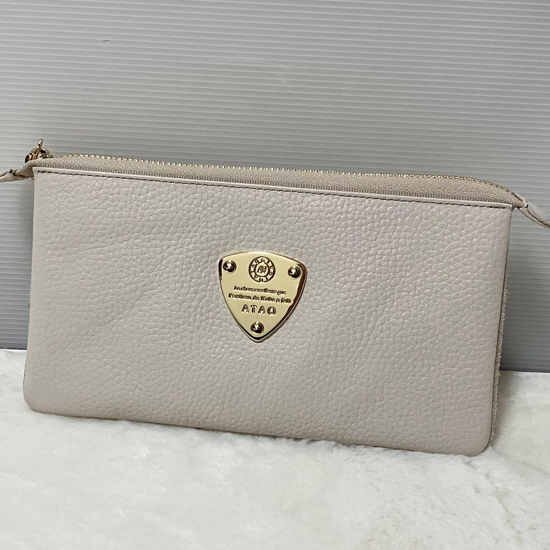 未使用級 ATAO ブーブー ショルダー バッグ 長財布 ポーチ シボ革 白