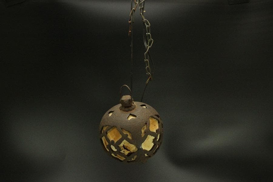 鉄製 吊り灯 和照明 吊り鎖付 時代物(A977)