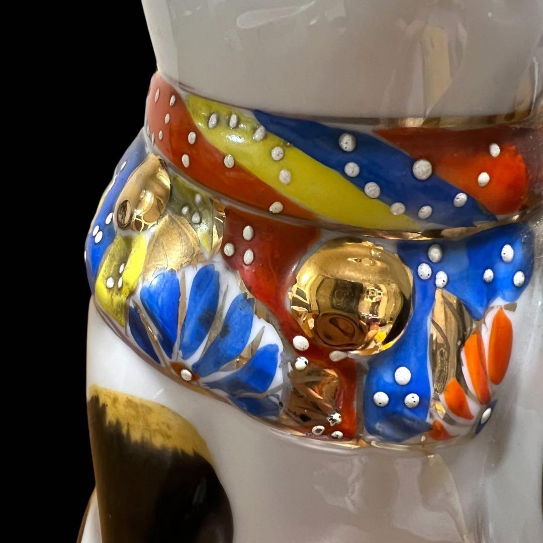 鸛《美品＆希少》明治~大正時代 古瀬戸 色絵 金彩 招き猫BIG 高さ24cm