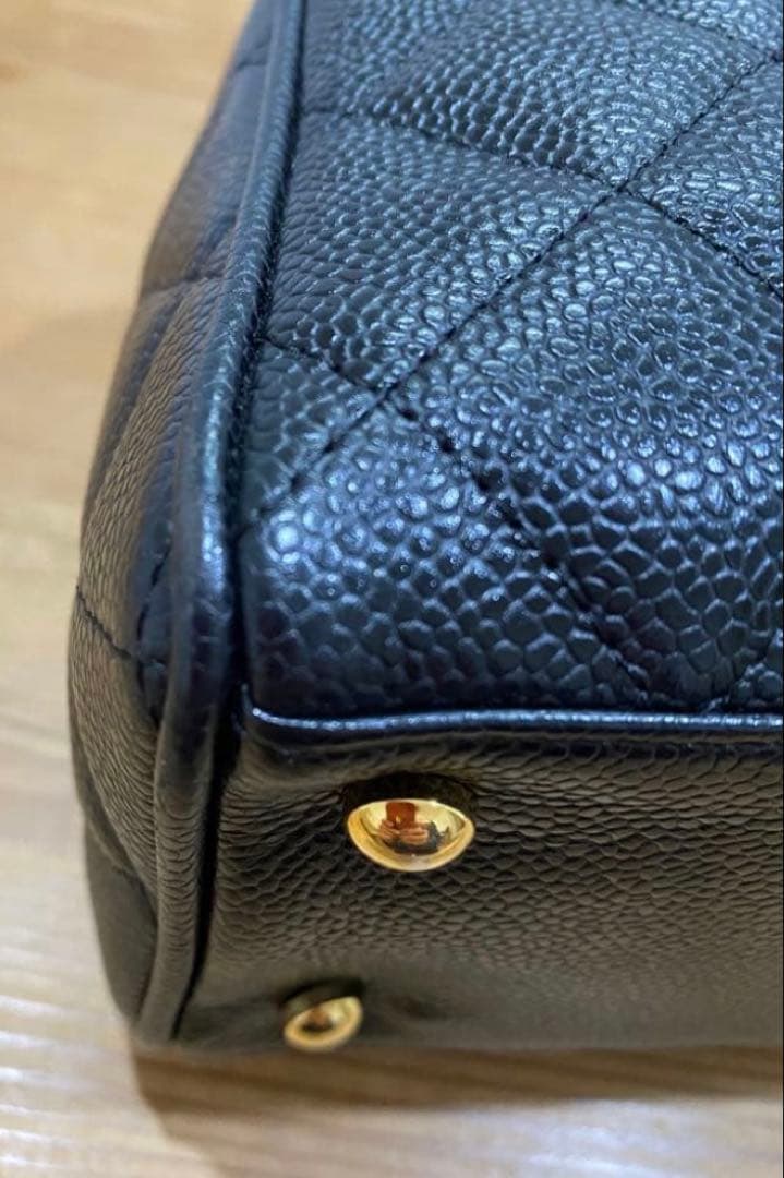 シャネルミニボストンバッグ ココマーク マトラッセキャビアスキンハンドバッグ