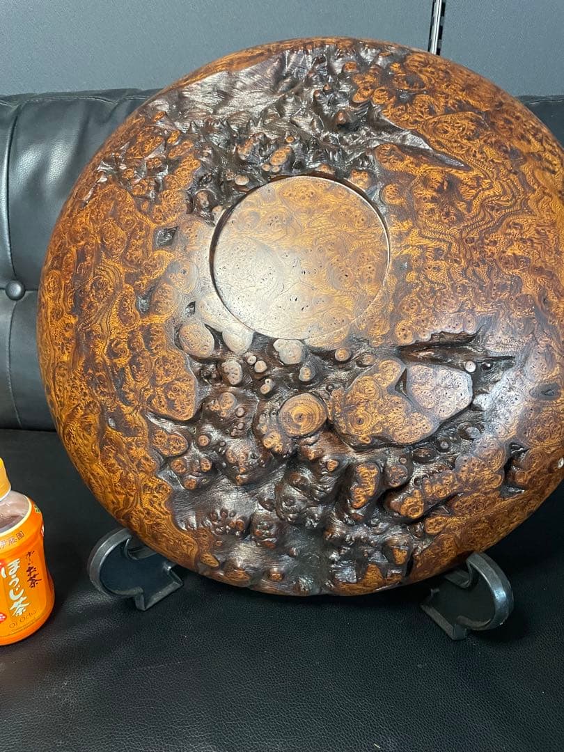 珍品　屋久杉　銘木　大型超極上泡瘤　極上光明　飾り皿　径約47cm