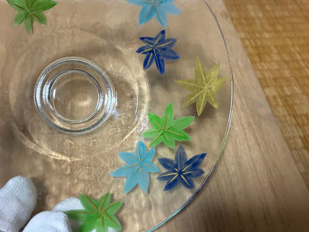 義山 紅葉 平茶碗 水崎長寿 ガラス ギヤマン 共箱 銘あり