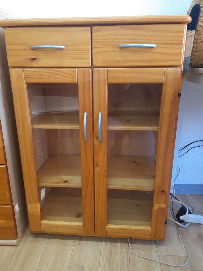 木製ガラス扉キャビネットカントリー風キャビネットチェスト