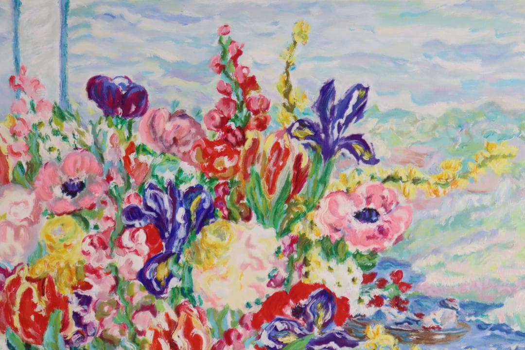 真作保証 レスリー・セイヤー「ガーデン」キャンバス油彩 20号 ジクレー 手彩色