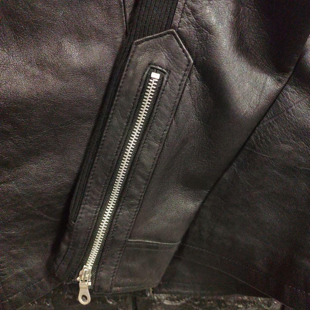 美品ノーアイディー黒ラムレザー シングルフード付きライダースジャケットＳ２完売品