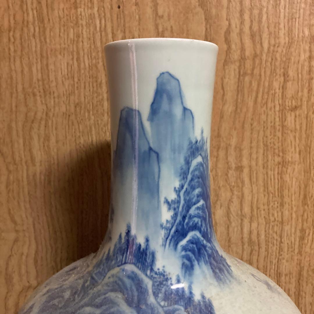中国　染付　瓶　天球瓶　山水図　大清乾隆年製銘