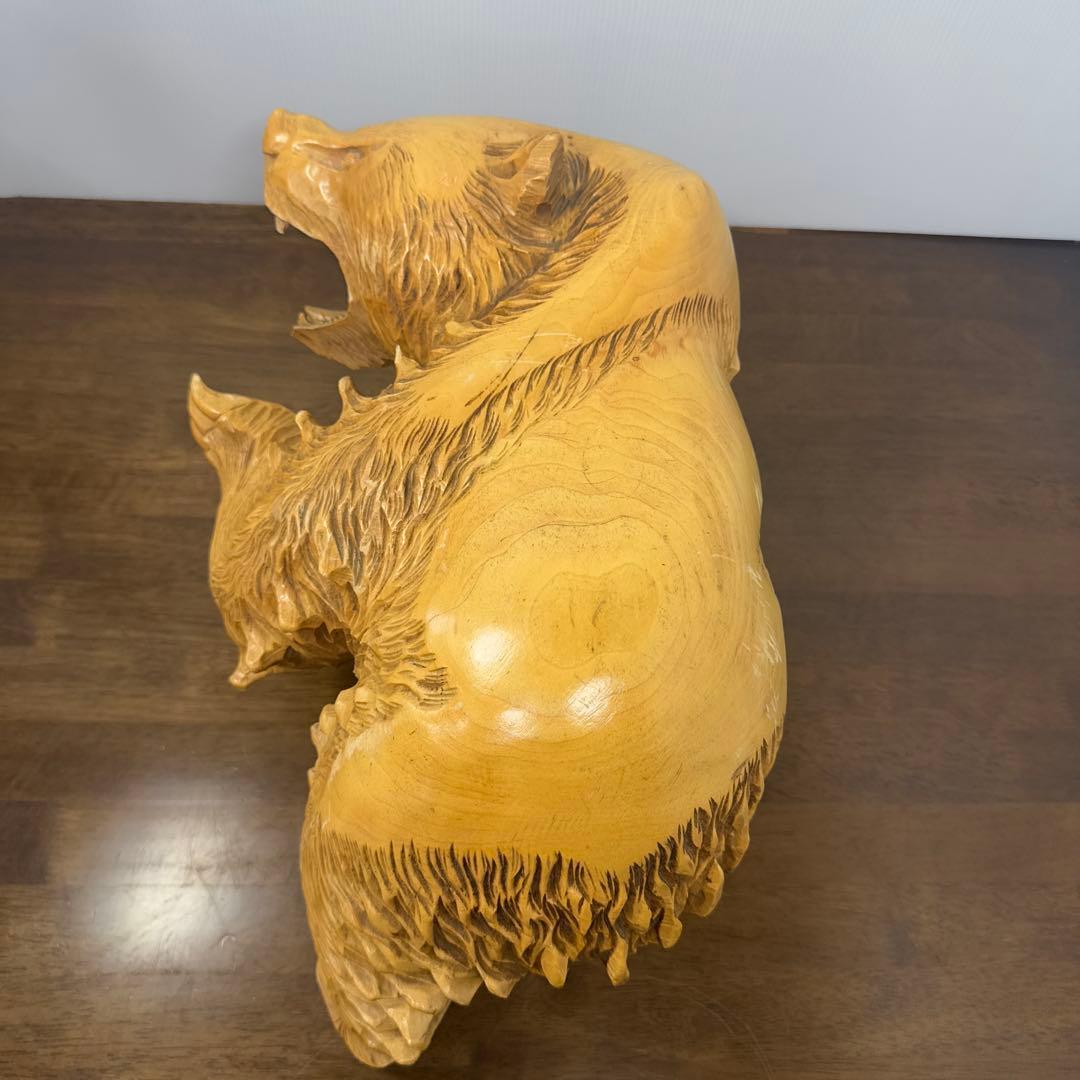 【希少】 木彫り 熊 一刀彫 怒り熊 置物 全長約40cm 工芸品