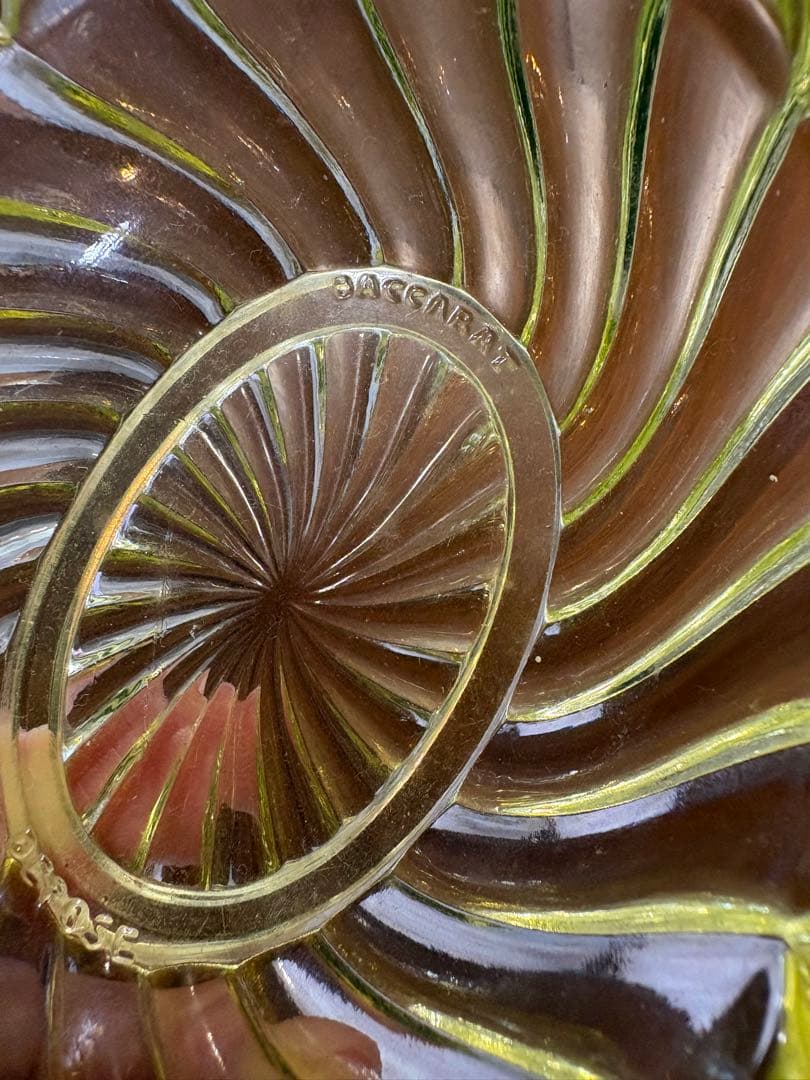 オールドバカラ　バカラ　ウランガラス　小物入れ　バンブー　レア　美品