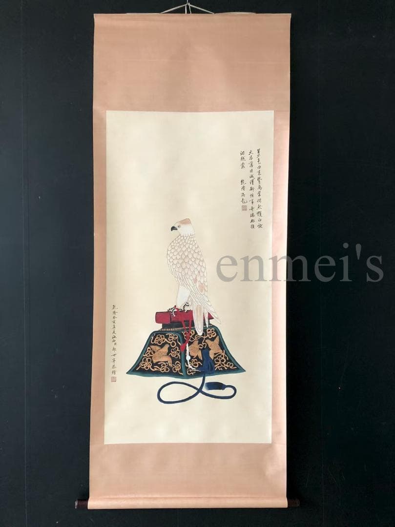 中国古美術・四尺鹰掛軸・宣紙・国画・郎世寧印款印款・書道・肉筆・書画・文房置物