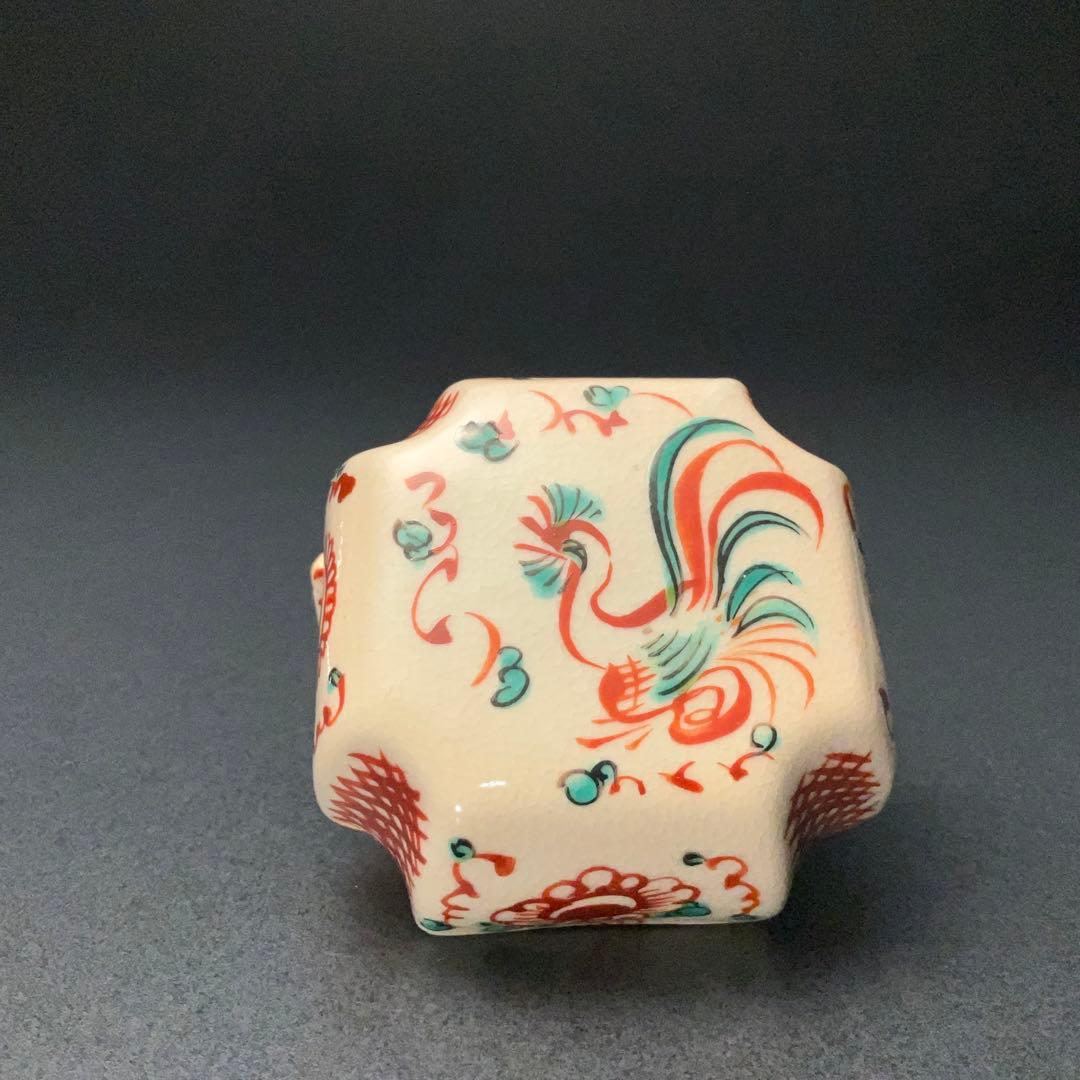 香合　赤絵呉須香合　瑞山　花鳥　共箱　R1232ダW