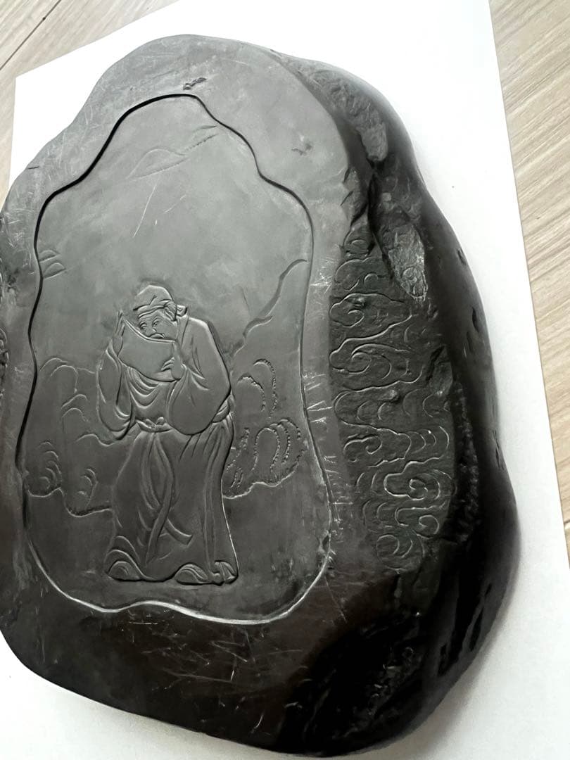 【瑞渓硯】中国 古美術 墨硯 書道具 すずり 石硯　両面彫刻　石眼あり