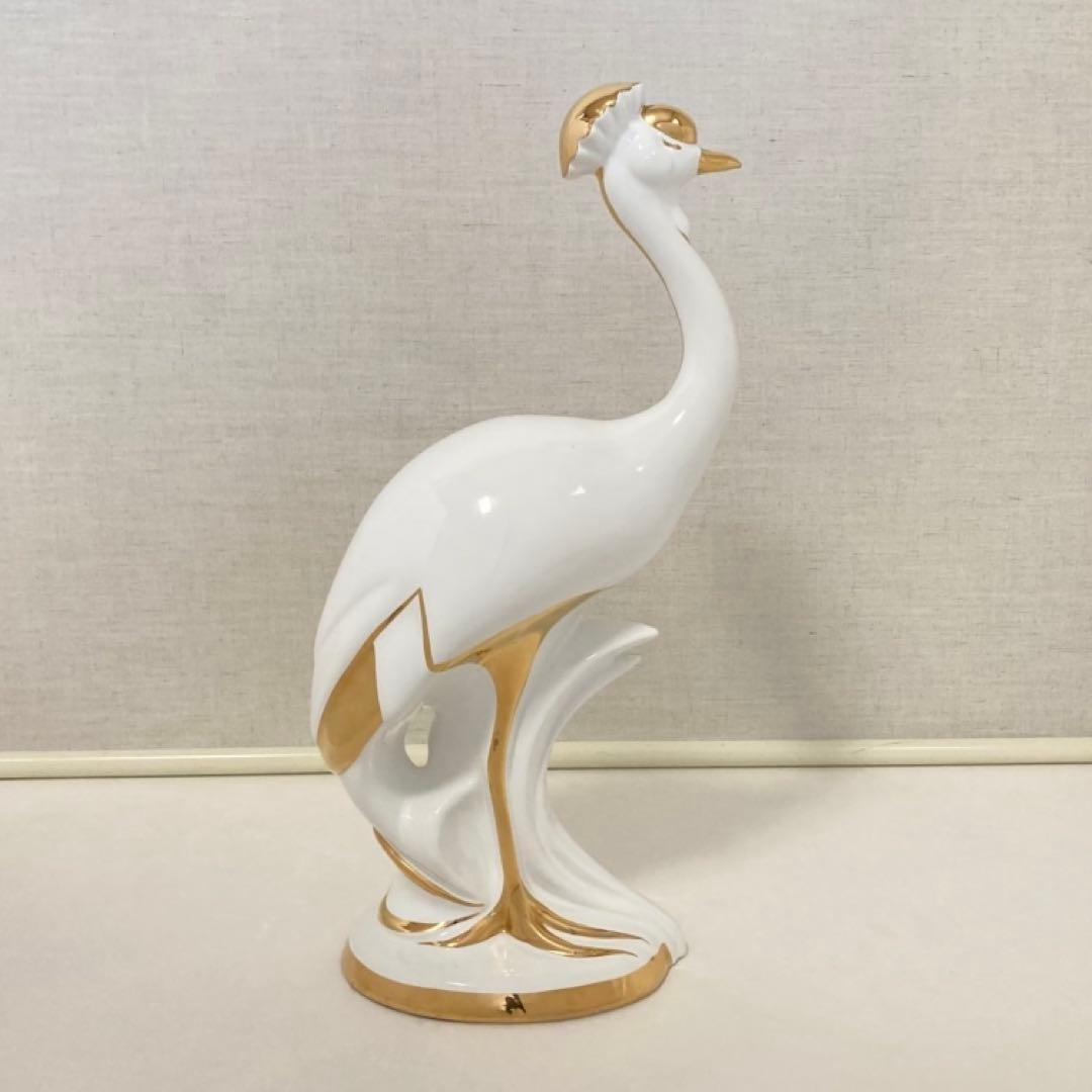 AHURA⁇ 鳥 置物 オブジェ ゴールド 金彩 白磁 陶磁器 レトロ