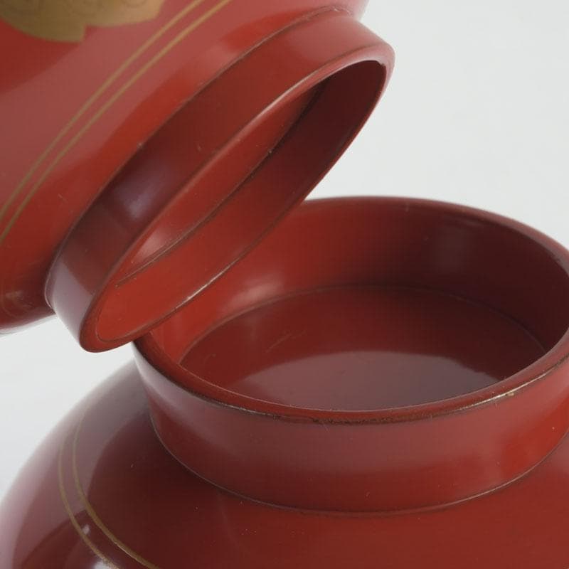 和食器　時代漆器　塗師　長野横笛作　金襴手花蒔絵　吸物椀　五客　共箱　C9788