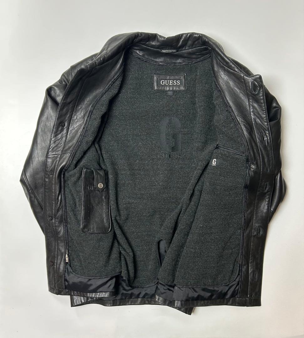 GUESS ブラック　レザー　シングルライダースコートライナー付き　L