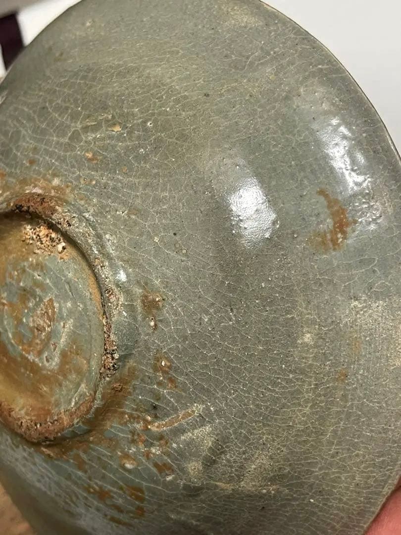 中国 骨董品 李朝 青磁 茶盌 アンティーク 箱付 古玩 古美術