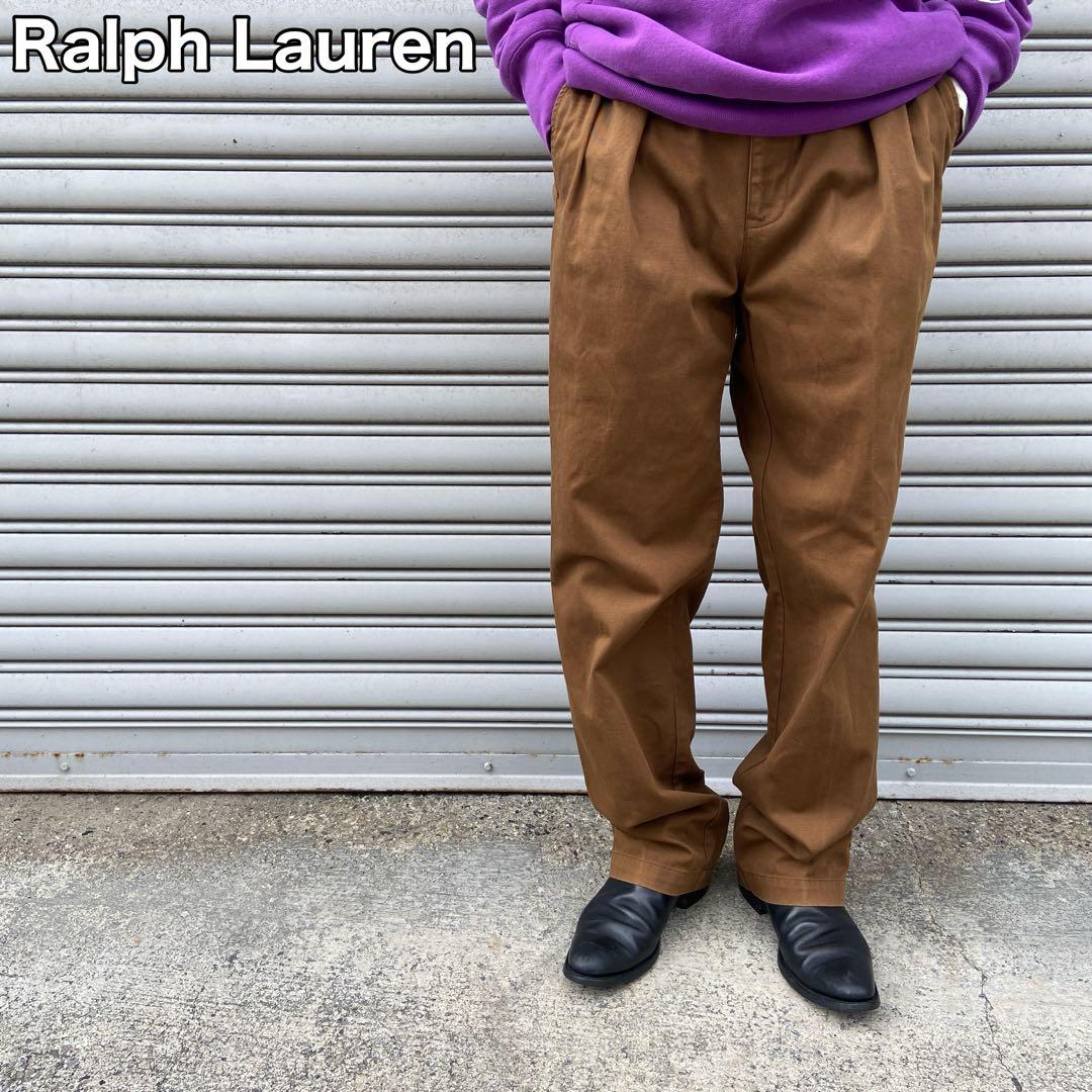 90s☆ラルフローレン☆ANDREW PANT☆ツータックチノパン☆茶系☆W34