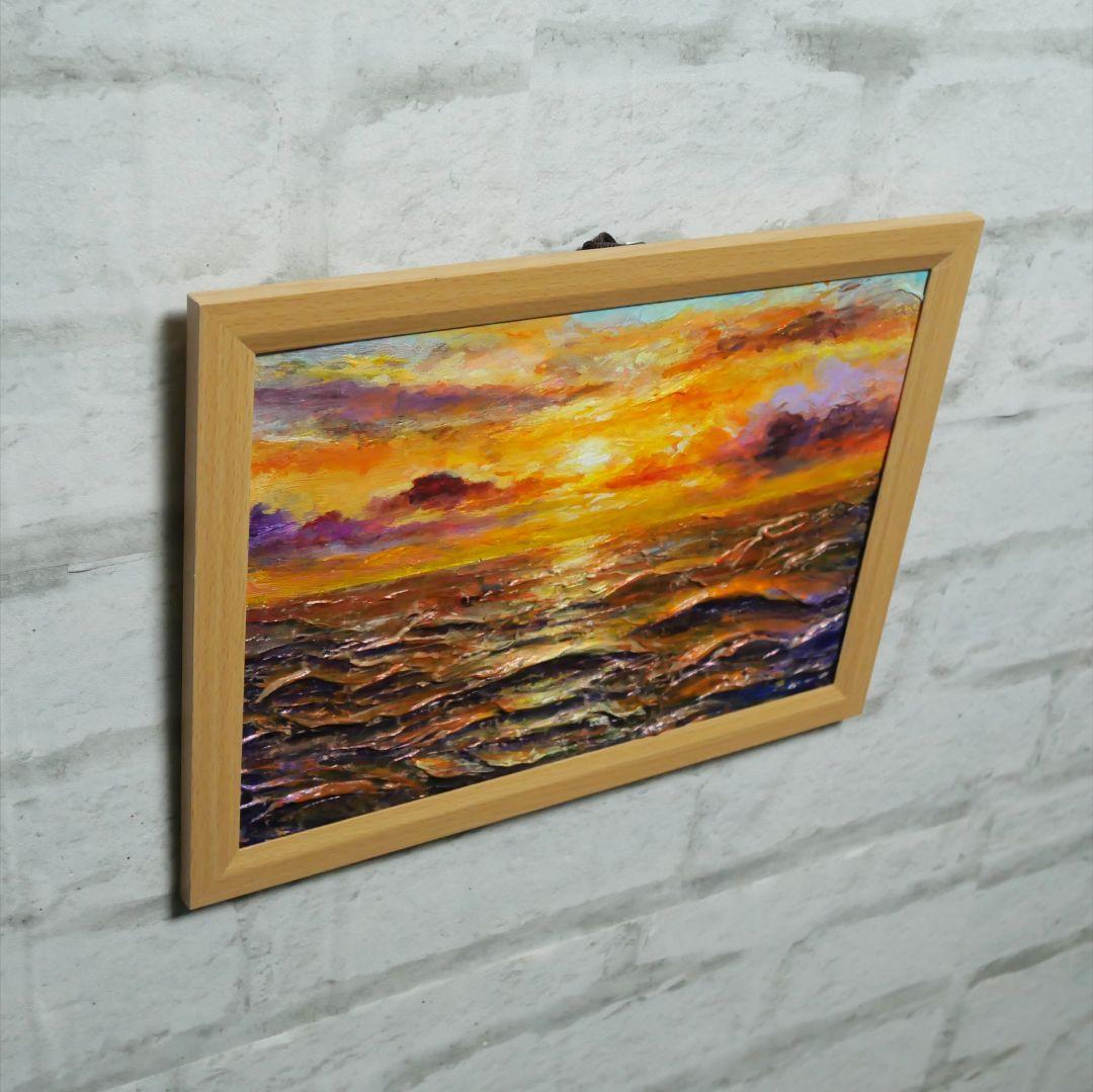 油絵 油彩 油彩画 絵 絵画【夕焼けの海】A4