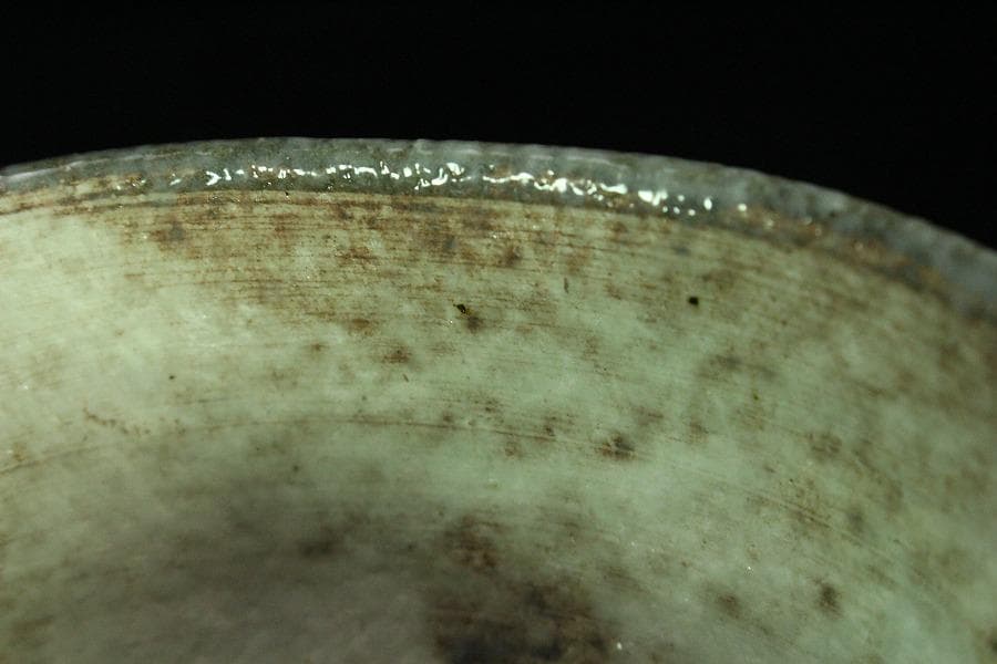 茶道具 桃形 粉引茶碗 共箱(K-A364)