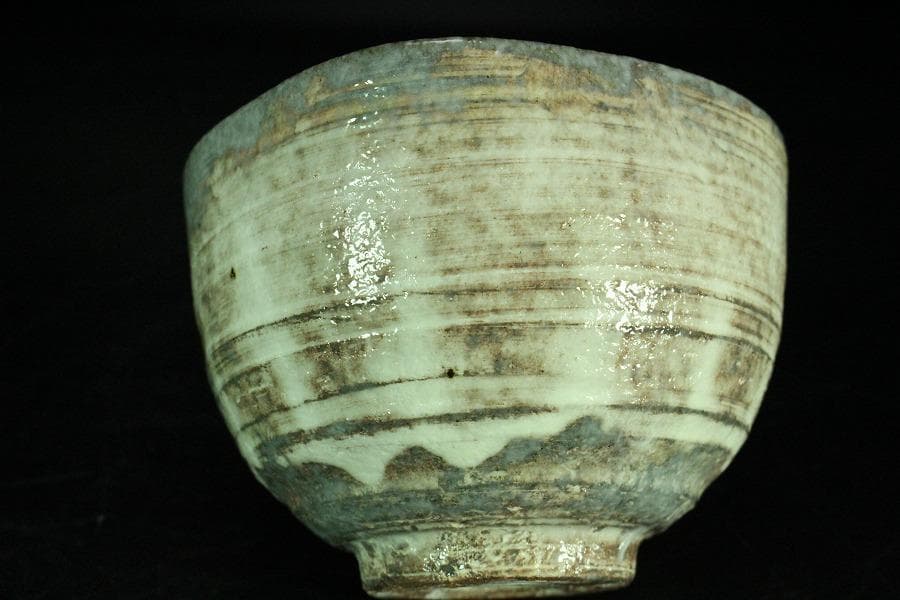 茶道具 桃形 粉引茶碗 共箱(K-A364)