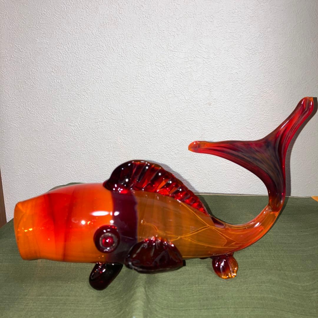置物　古ガラス　鯉　古美術