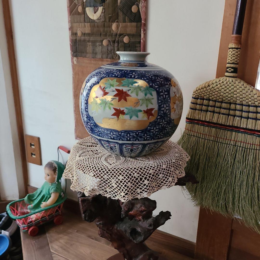 【染錦】四季折々の壺 金彩色絵 飾壺