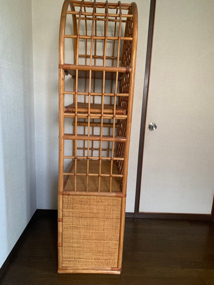 ラタン製オープンシェルフ 引き出し付き