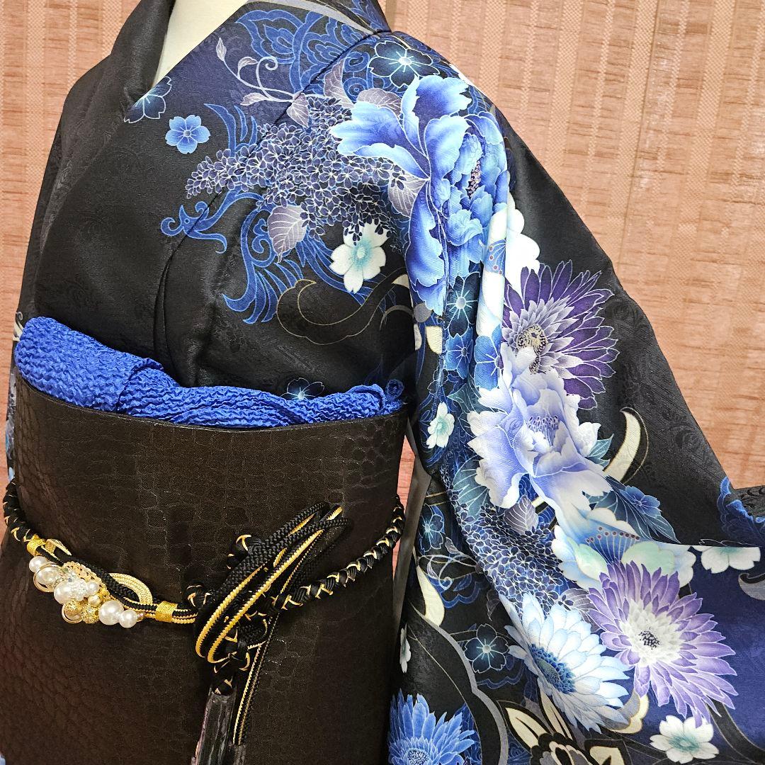 ブラック×ターコイズブルー振り袖　未使用