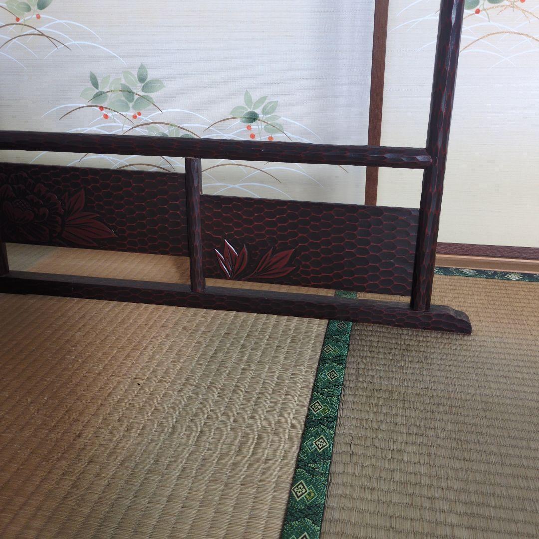 昭和レトロ 折りたたみ衣桁 鎌倉彫 木製 古民具 着物掛け ハンガーラック