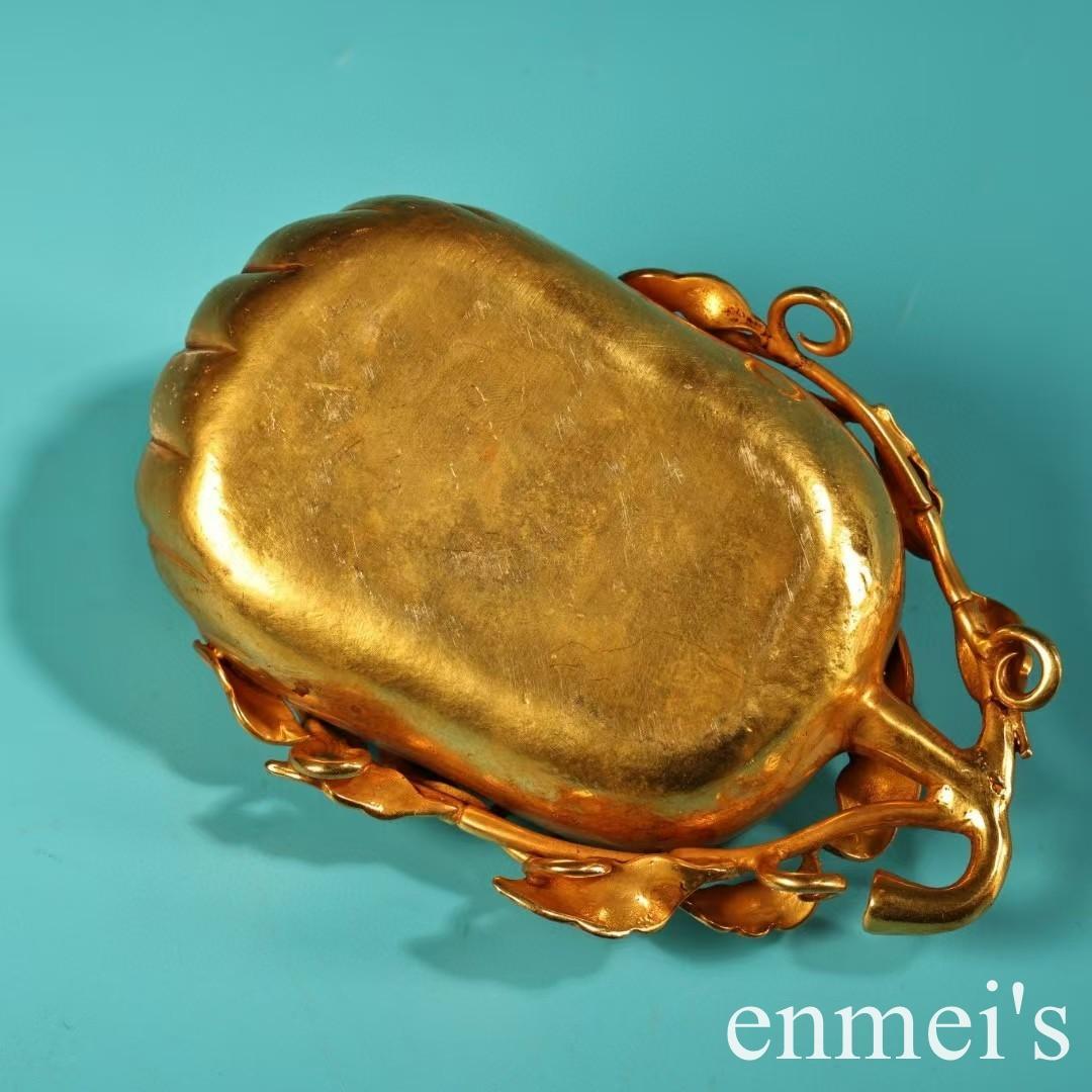 中国古美術・旧蔵鎏金の福瓜型筆洗水洗・純手作り・純銅製・置物・文房具・案頭