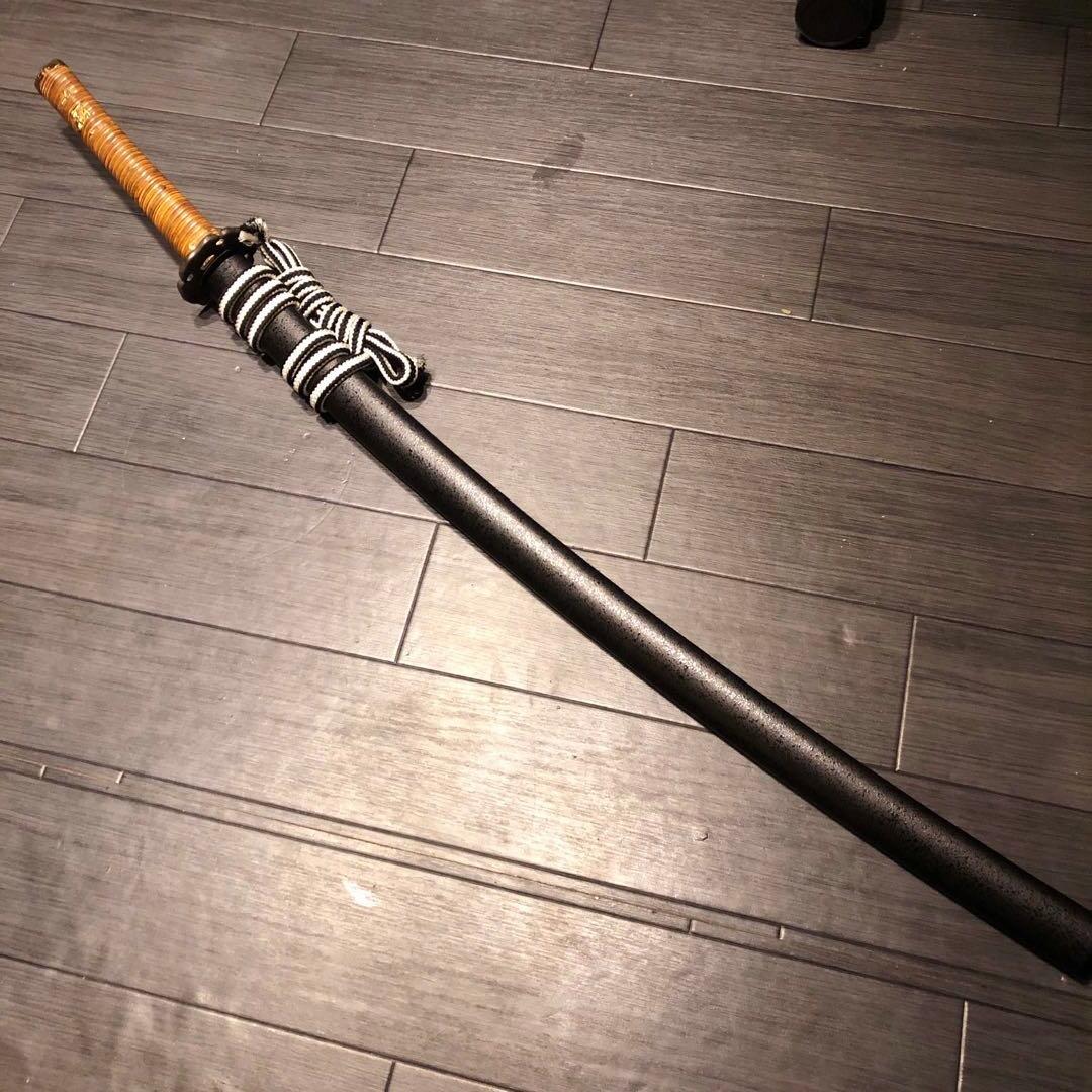 高級模造刀　籐巻拵え　高級居合刀　白黒結び　合金　籐巻柄