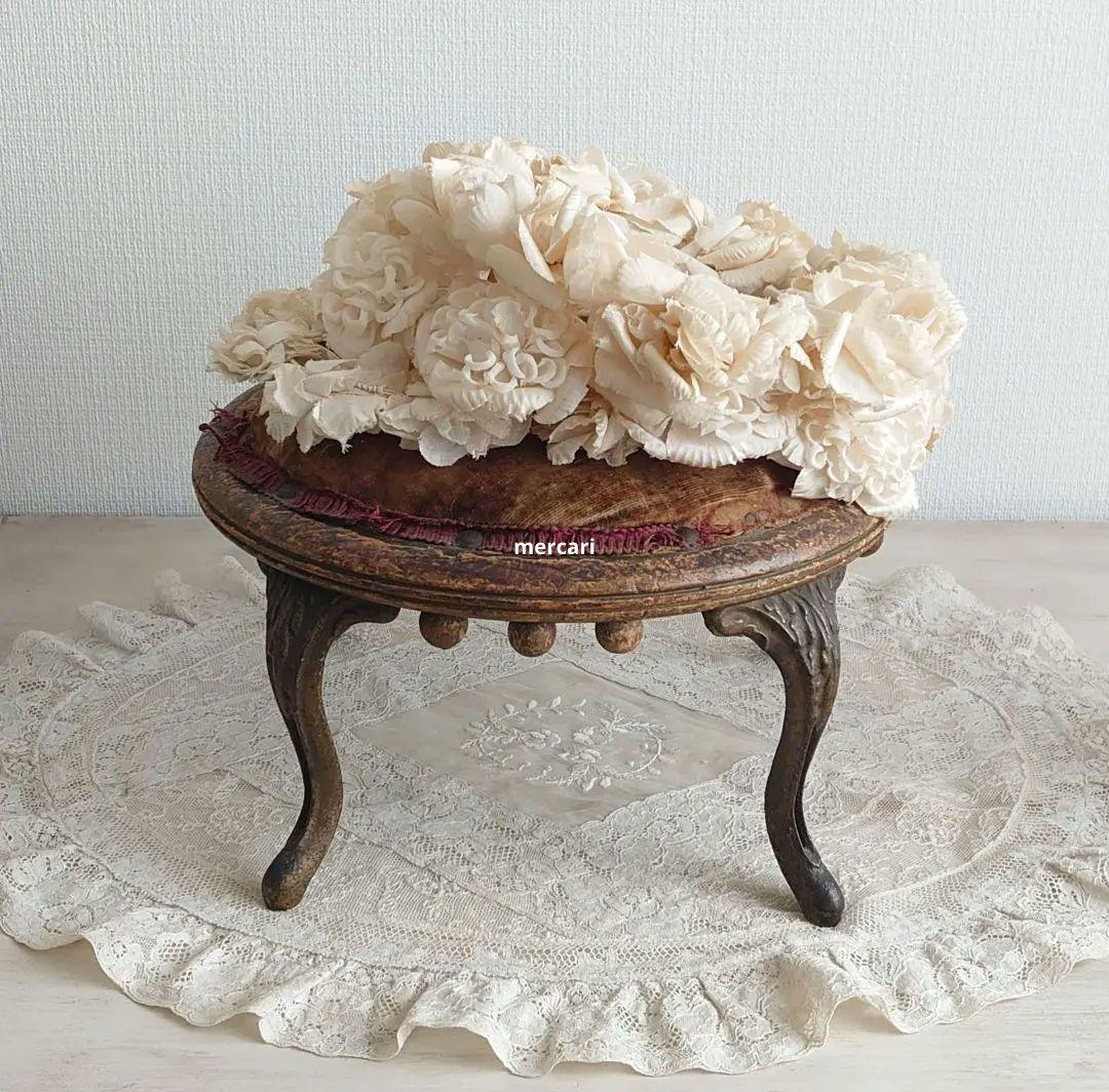 フランス製　アンティーク 美しい丸型　オットマン