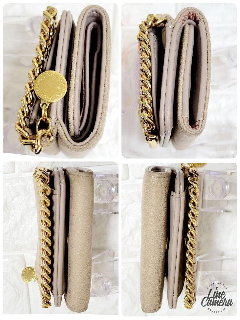【美品】ステラマッカートニー 三つ折財布　ファラベラ　ベージュ　チェーンふちどり
